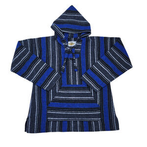 Earth Ragz Baja Striped Hoodie, Size M in Blue/Black/Grey